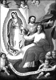 Anonimo, Il Padre Eterno dipinge l'immagine della Vergine di Guadalupe, Sec. XVIII, Col. MBG.