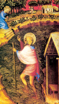 San Cristoforo e Gesù, Melchior Broederlam (XV sec.), Mayer van den Bergh Museum - Anversa. / Pannello di altare domestico che racchiudeva una statua di San Cristoforo venerata in casa presso una famiglia del Nord Europa.