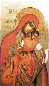 Simon Usciakov, Icona della Madre di Dio di Eleus-Kiksk,versione russa della Panagha Kykkiotissa [1668]  Mosca, Galleria di Stato Tretjakov. 